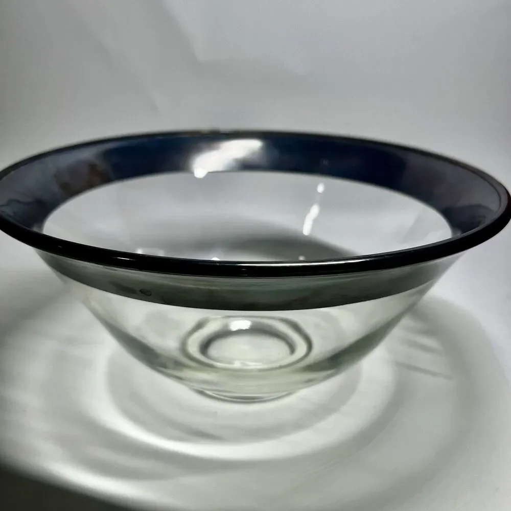 Vintage Dorothy Thorpe Style Silver Deposit Glass Serving Salad Bowl MCM Large